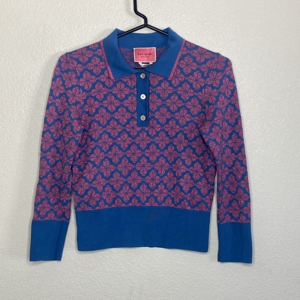 KATE SPADE Women’s Floral Spade Polo Sweater Size XS